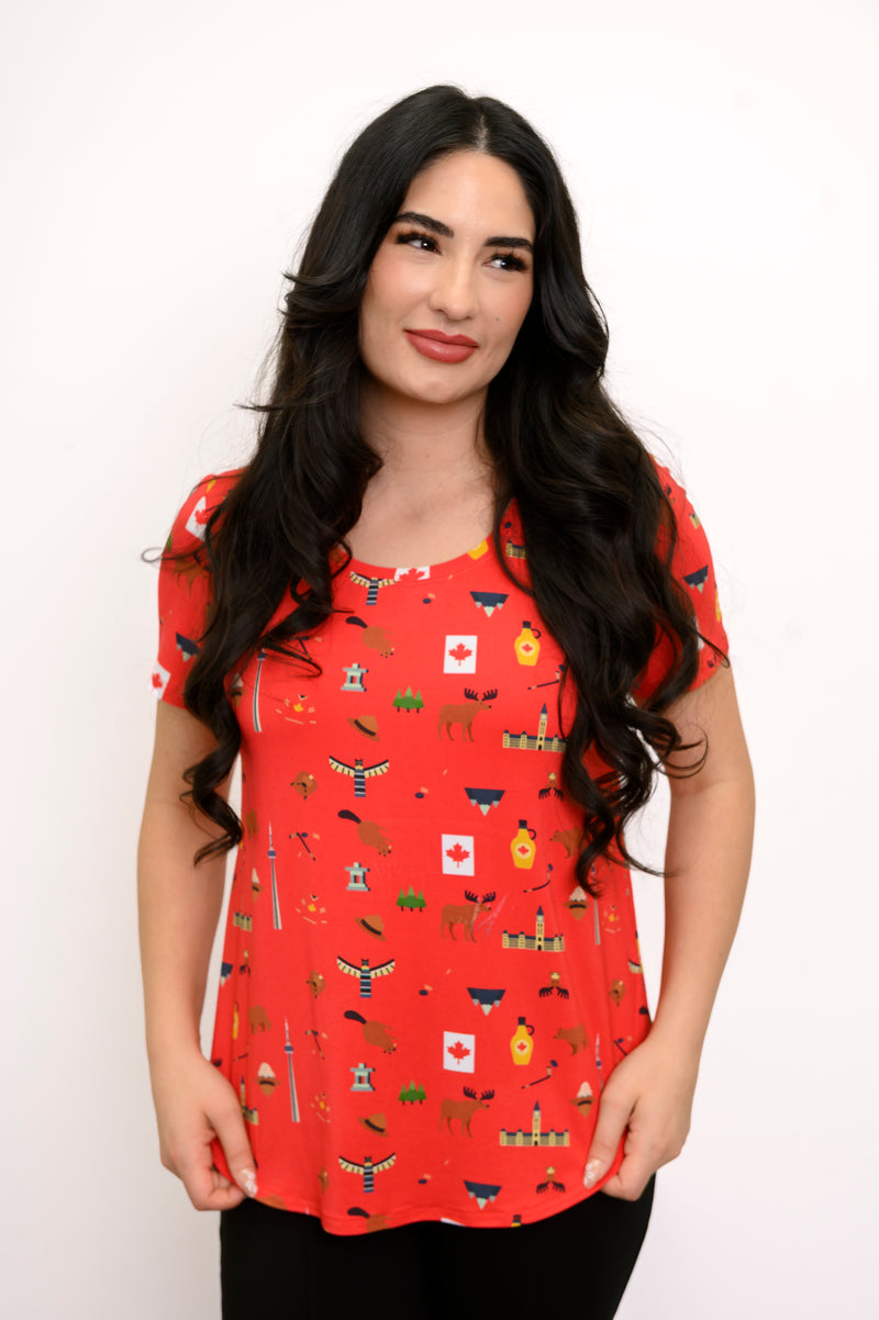 Tee Tessa, imprimé Rouge Canada, bambou