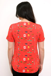 Tessa Tee, Red Canada Print, Bamboo