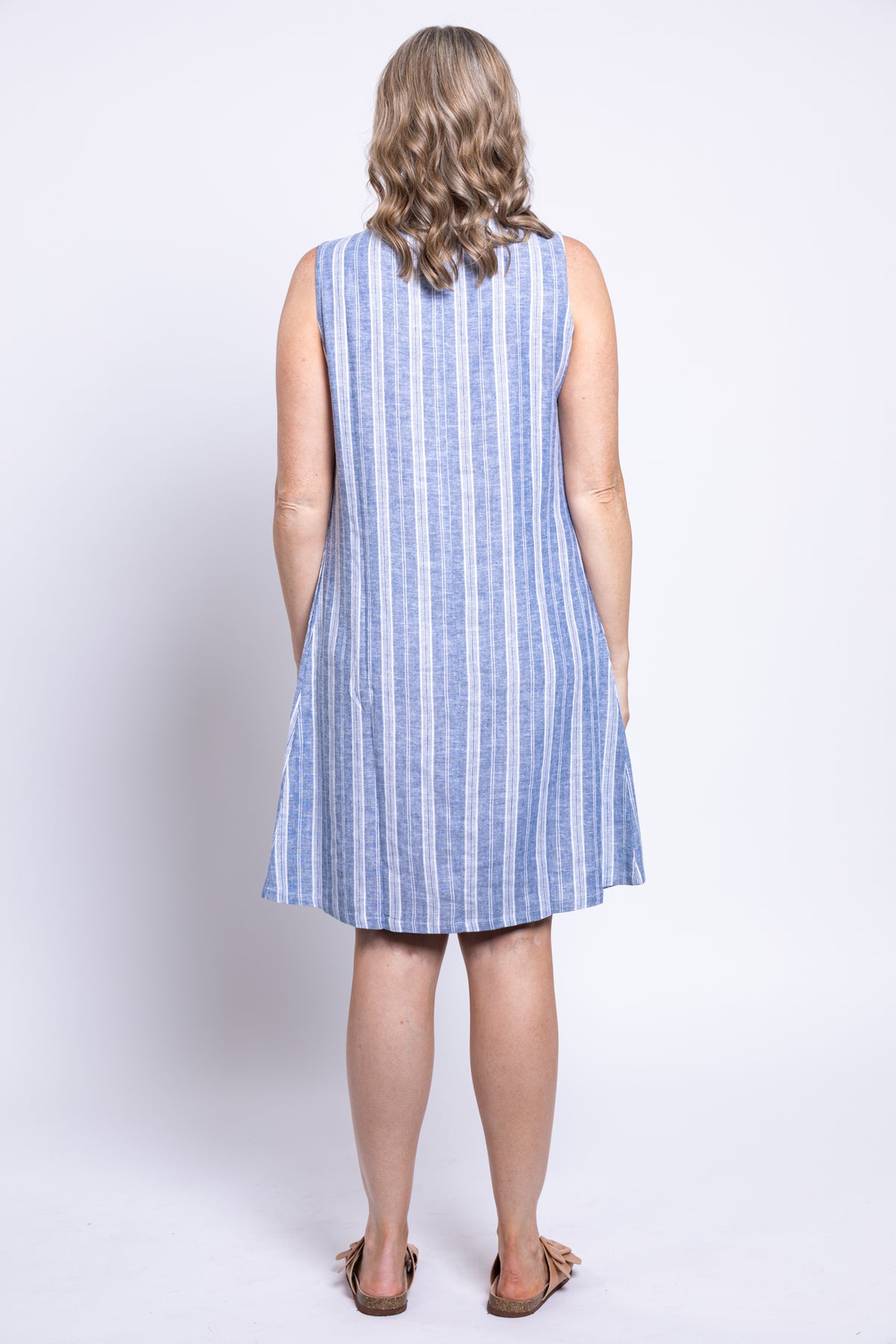 Velma Dress, Denim Stripe, Linen Viscose