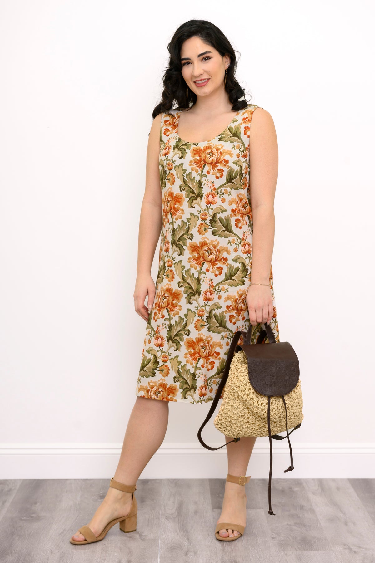 Velma Dress, Khaki Tapestry, Linen Bamboo