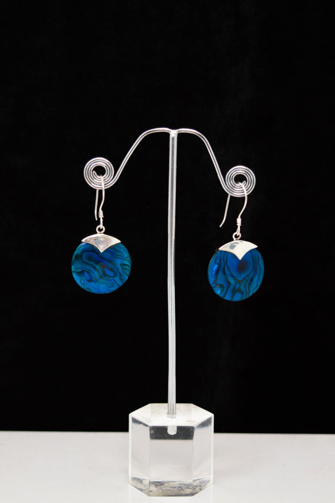 Round Blue Shell Earrings - 0019