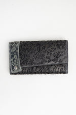 Adrian Klis 66/105 Ladies Wallet Flower Print, Black, Leather