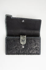 Adrian Klis 66/105 Ladies Wallet Flower Print, Black, Leather
