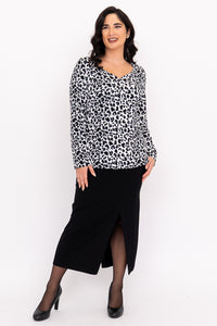 Annette L/S Top, BW Leopard, Bamboo