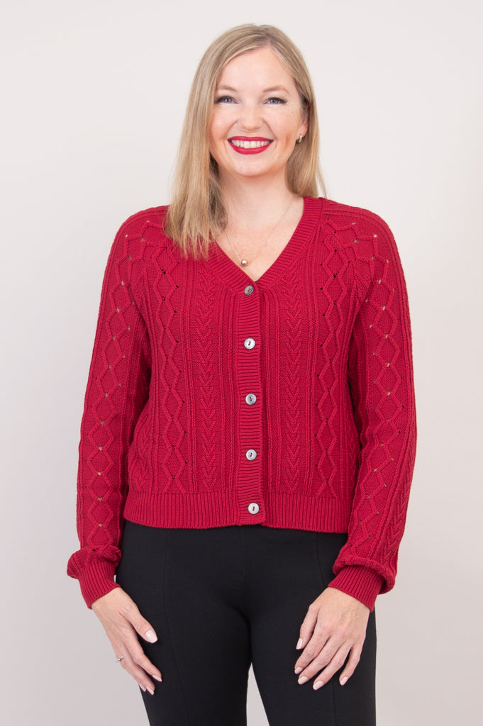 Bena Cardigan, Red, Cotton