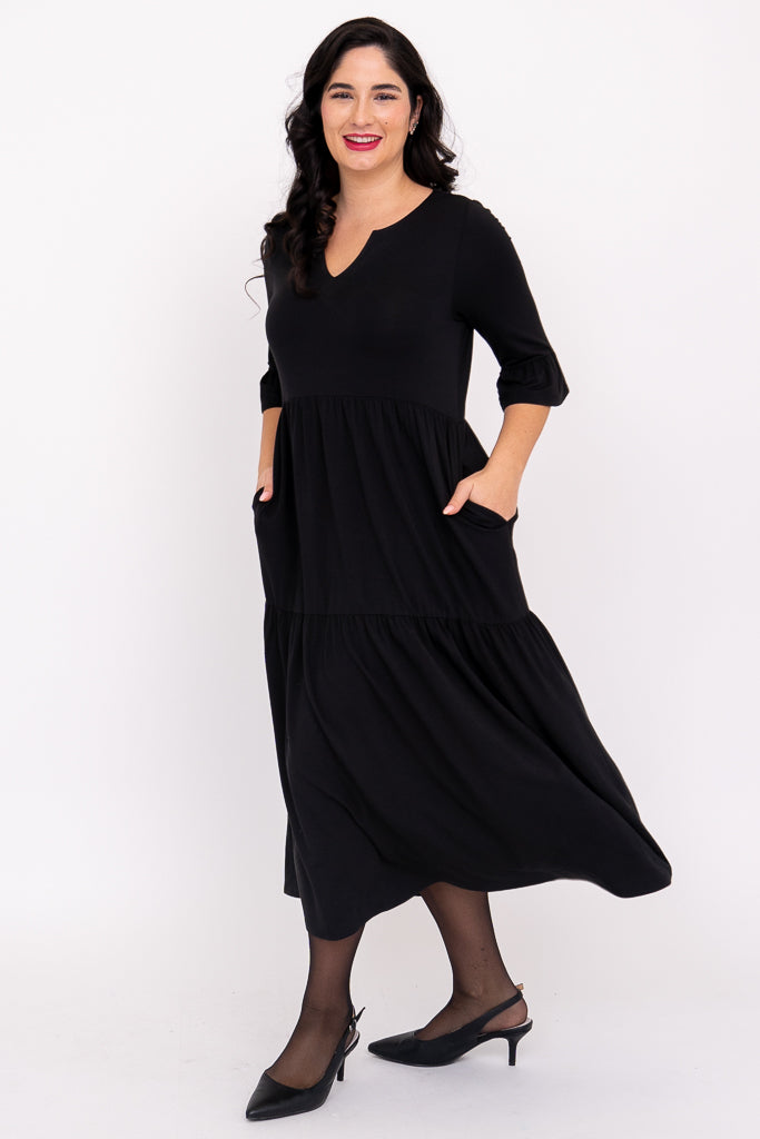 Bernadette Long Dress, Black, French Terry