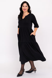 Bernadette Long Dress, Black, French Terry