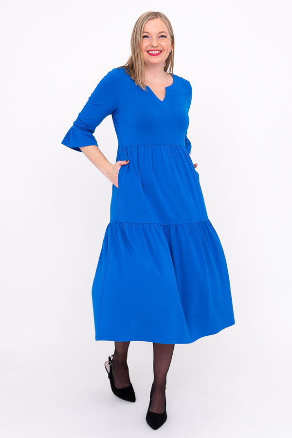 Bernadette Long Dress, Cobalt, French Terry