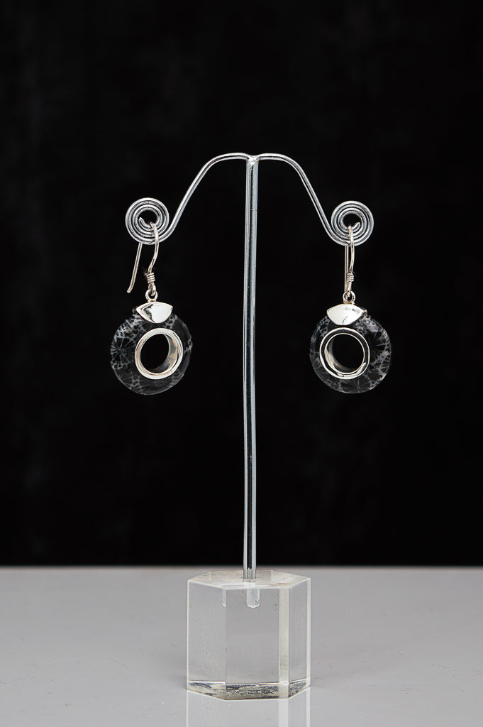 Black Coral Circle Earrings - 691