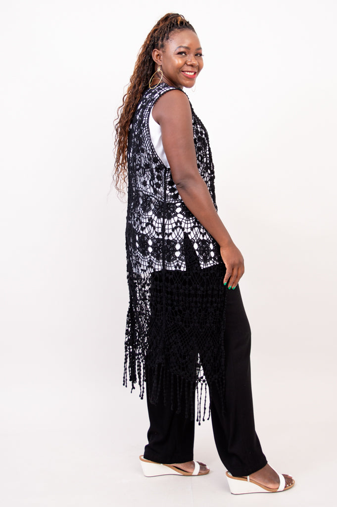 Black lace vest plus size outlet