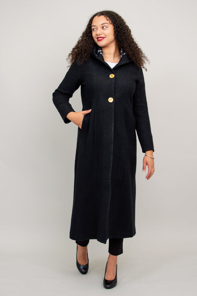 Catherine Coat Black Boiled Wool LARGE