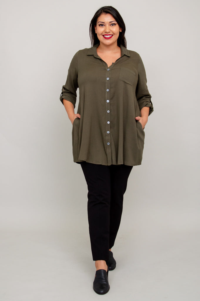 Celine Tunic, Khaki, Linen Bamboo