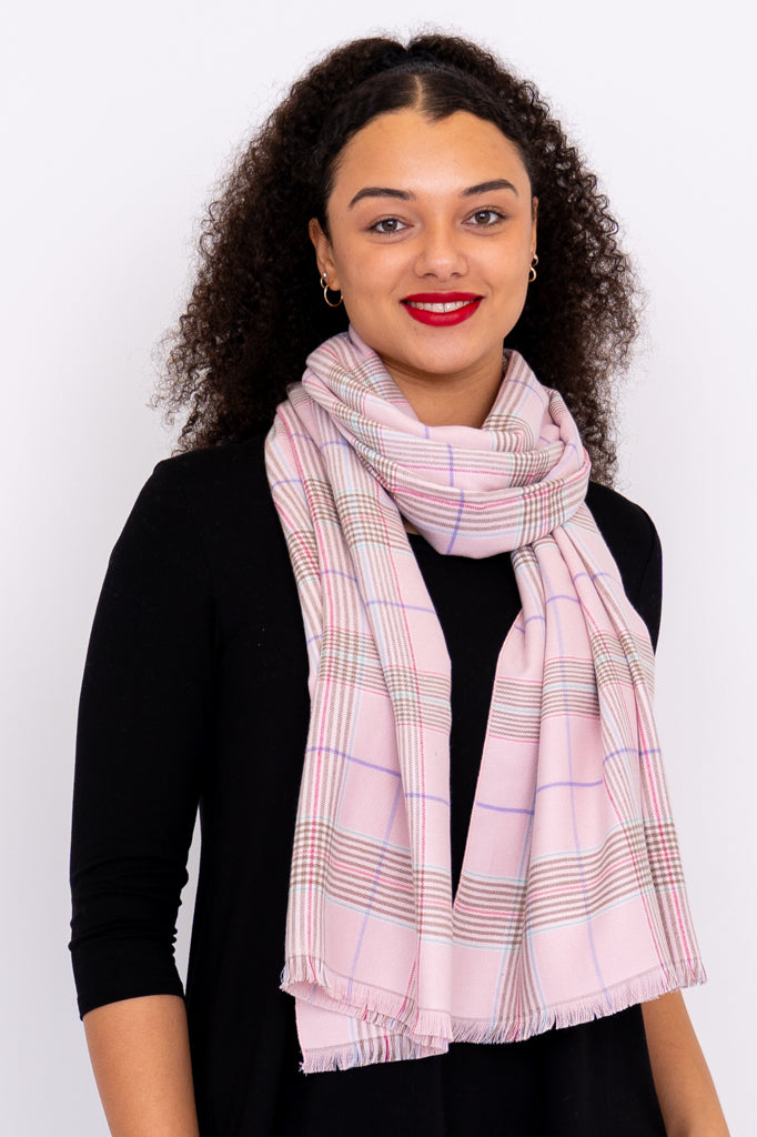 Cozy Scarf, Pink Tartan