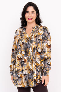 Margate L/S Blouse, Coffee Marble