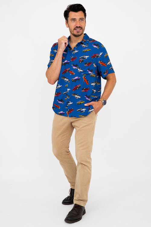 Dino Shirt, Blue Truck, Woven Bamboo