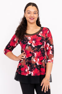 Flora Top, Lipstick Poinsetta, Bamboo