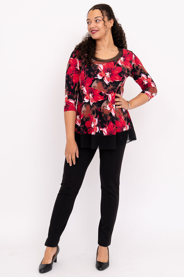Flora Top, Lipstick Poinsetta, Bamboo