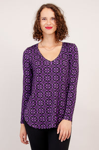 Jackie Long Sleeve, Geo Flower, Bamboo - Final Sale