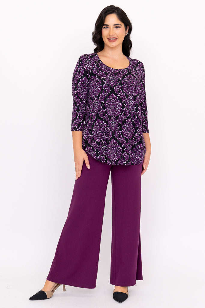 Jazz 3/4 Top, Magenta Damask, Bamboo