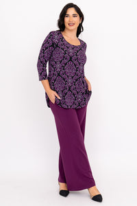 Jazz 3/4 Top, Magenta Damask, Bamboo