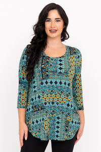 Jazz 3/4 Top, Teal Ways, Bamboo
