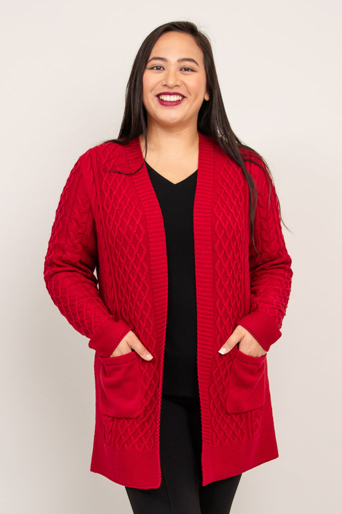 Jenny Cardigan, Red, Bamboo Cotton