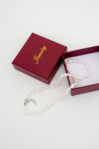 White Pearl Necklace with Crimson Red Gift Box