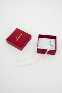 White Pearl Necklace with Crimson Red Gift Box