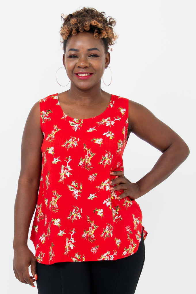 Jimmy Tank, Red Ditsy, Linen Bamboo