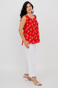 Jimmy Tank, Red Ditsy, Linen Bamboo