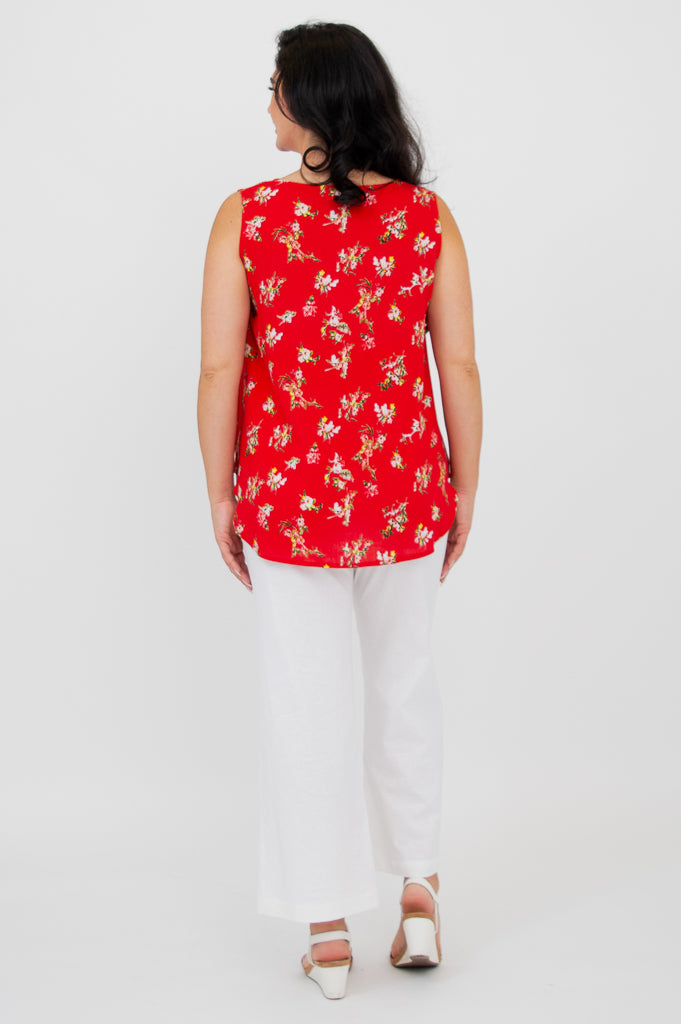 Jimmy Tank, Red Ditsy, Linen Bamboo