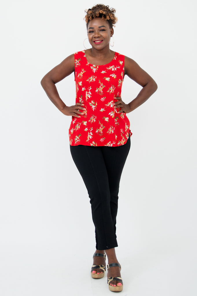 Jimmy Tank, Red Ditsy, Linen Bamboo