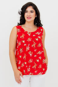 Jimmy Tank, Red Ditsy, Linen Bamboo