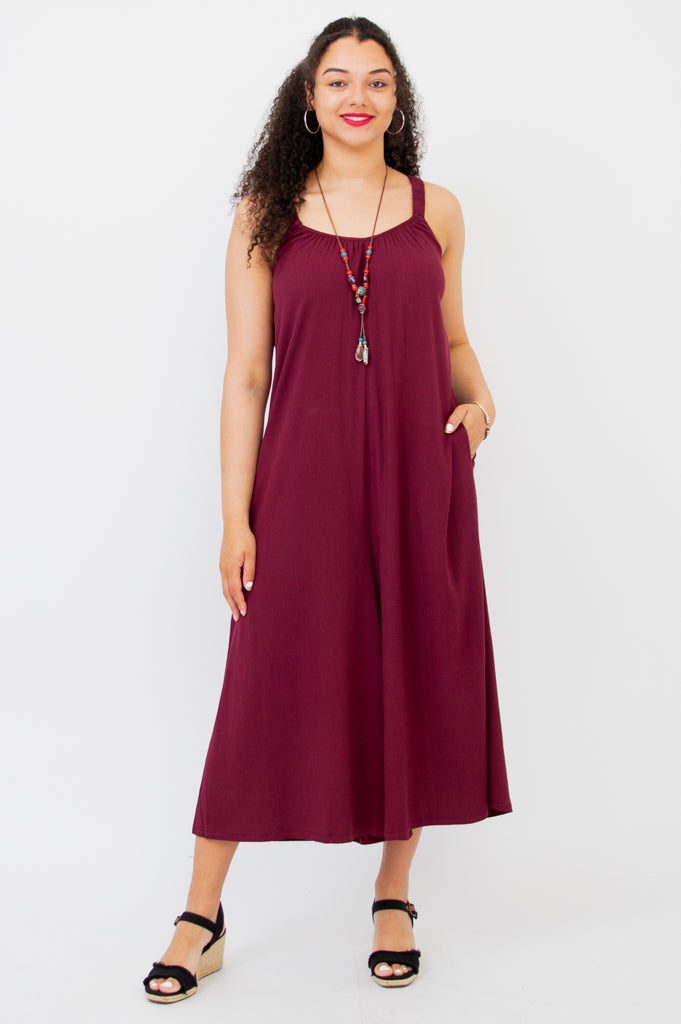 Joanna Jumpsuit, Burgundy, Linen Bamboo