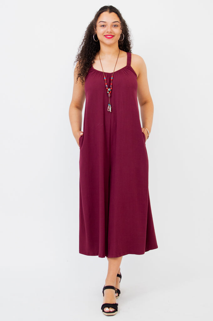 Joanna Jumpsuit, Burgundy, Linen Bamboo