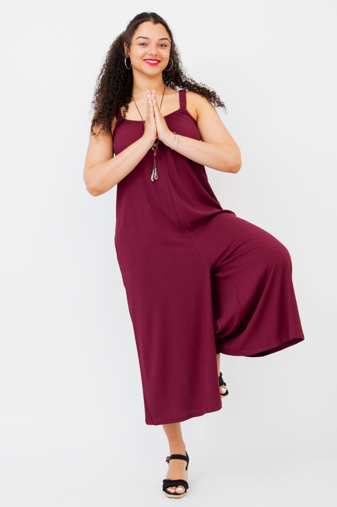 Joanna Jumpsuit, Burgundy, Linen Bamboo