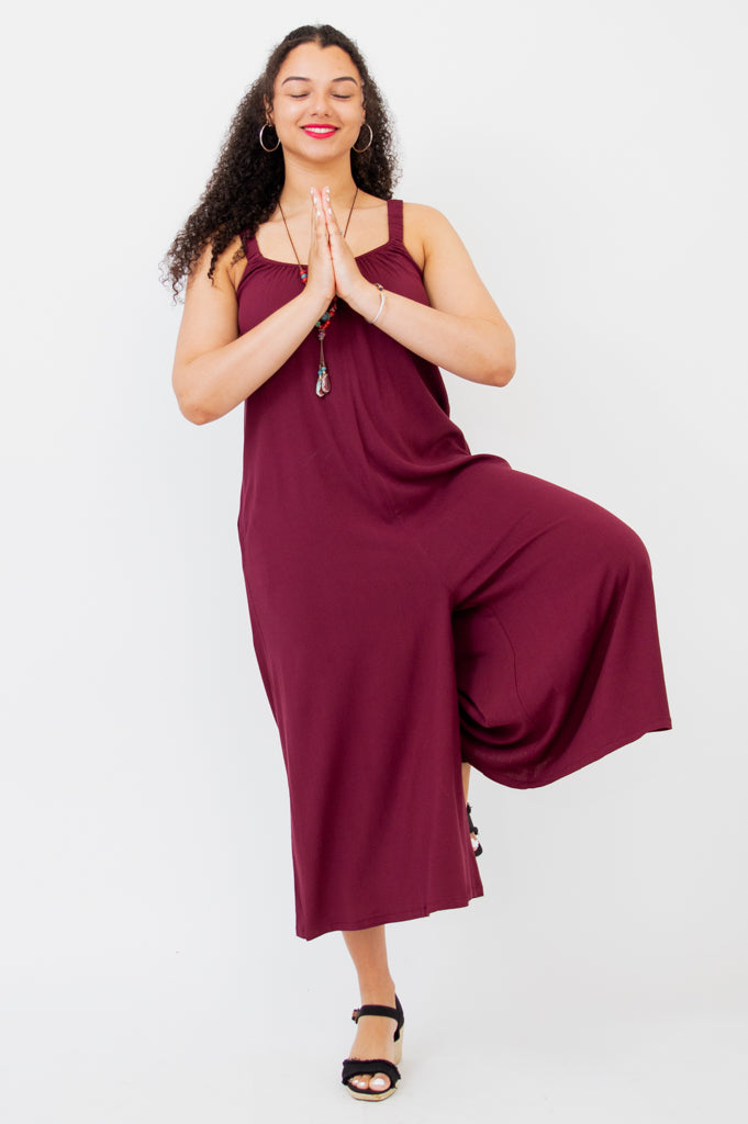 Joanna Jumpsuit, Burgundy, Linen Bamboo