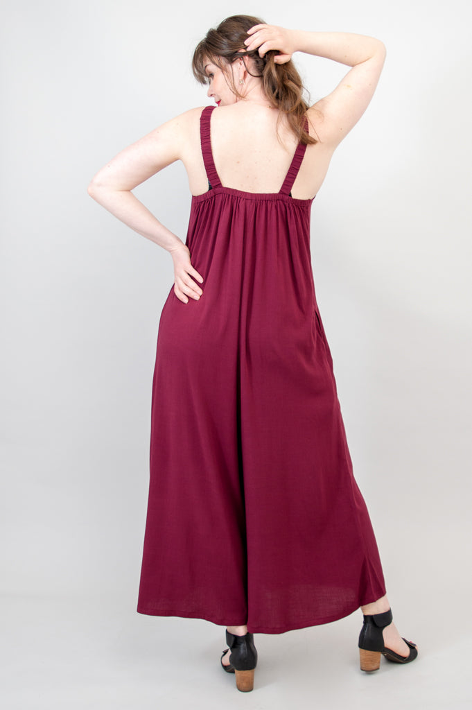 Joanna Jumpsuit, Burgundy, Linen Bamboo