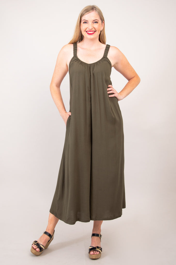 Joanna Jumpsuit, Khaki, Linen Bamboo