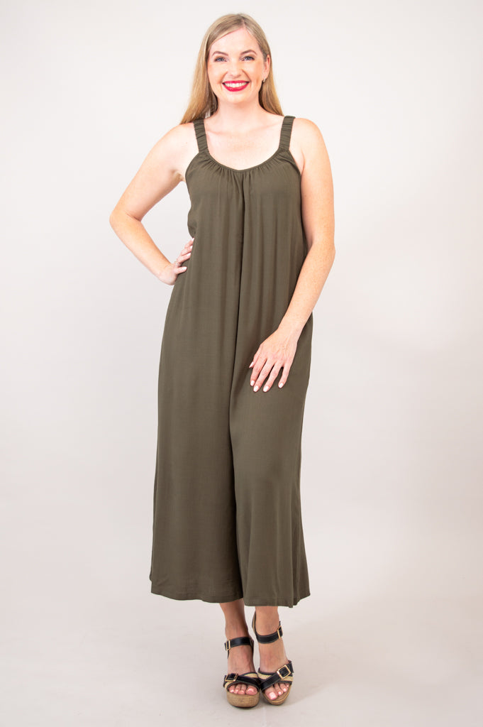 Joanna Jumpsuit, Khaki, Linen Bamboo