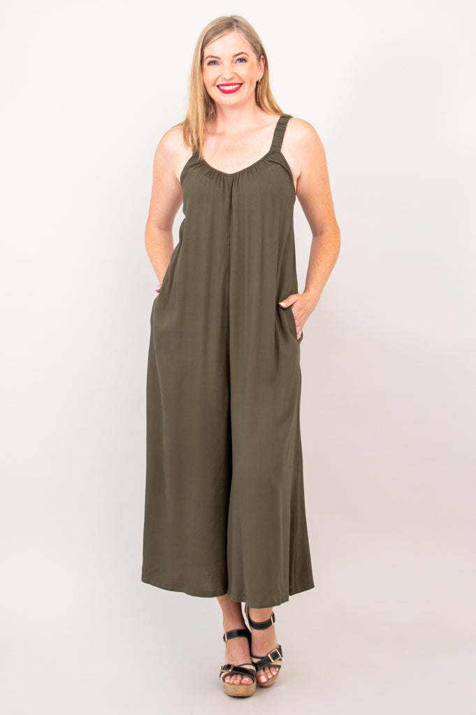 Joanna Jumpsuit, Khaki, Linen Bamboo