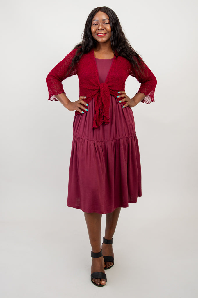 Juni Dress, Burgundy, Linen Bamboo