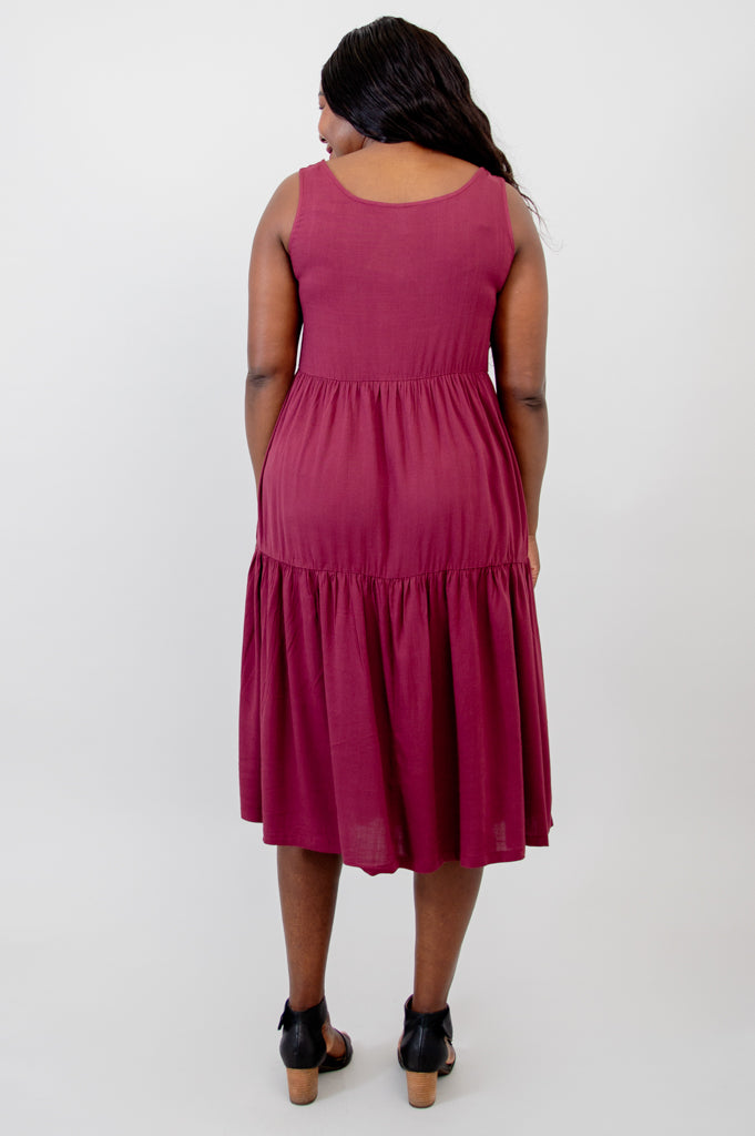 Juni Dress, Burgundy, Linen Bamboo