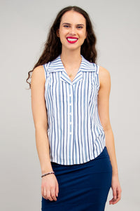 Lexa Tank, Indigo Stripe, Bamboo Linen