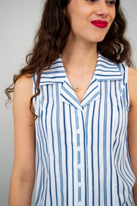 Lexa Tank, Indigo Stripe, Bamboo Linen