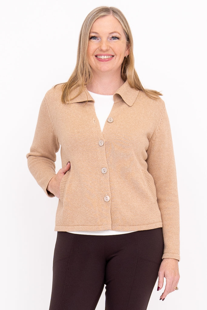 Lily Cardigan, Tan Mix, Cotton