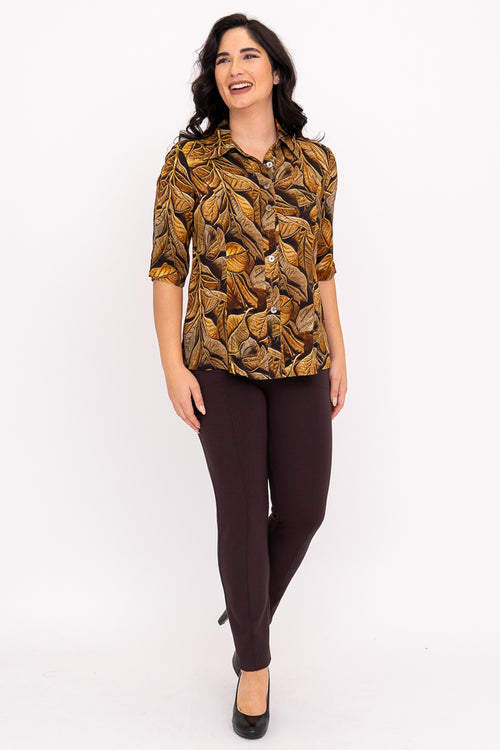 Linzy Blouse, Chocolate Autumn, Linen Bamboo