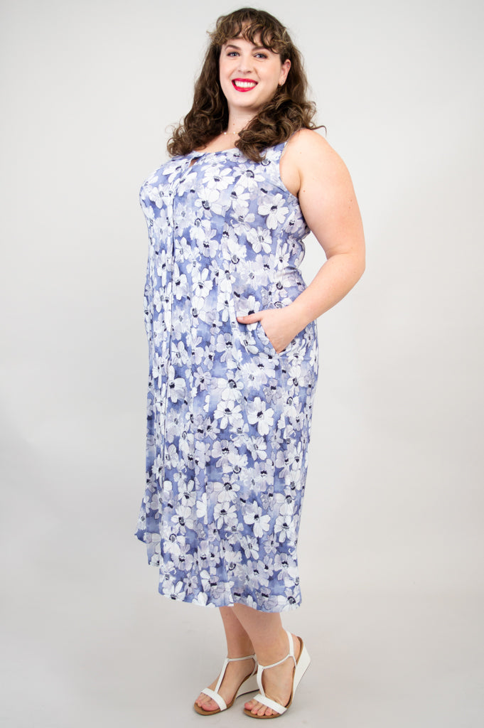 Madison Sleeveless Dress, Cosmos, Linen Bamboo