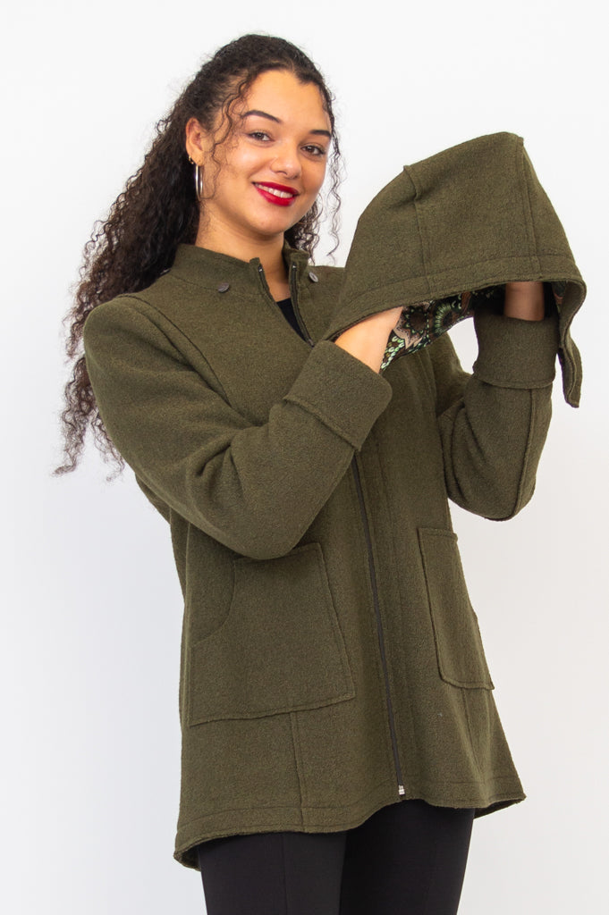 Green boiled wool coat on sale