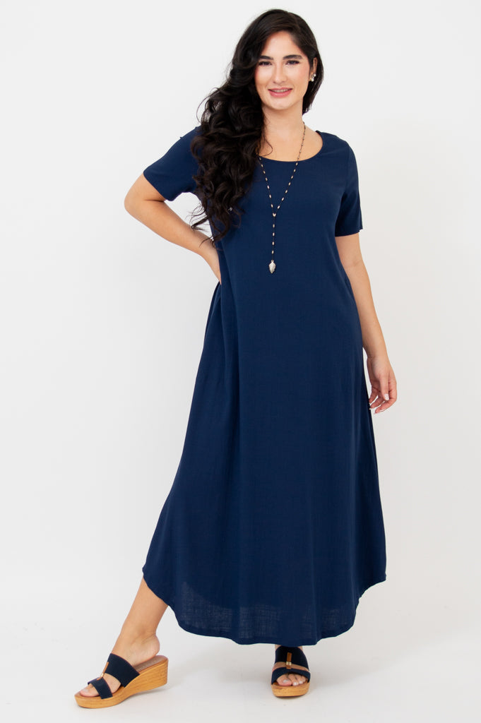 Martha Dress, Indigo, Linen Bamboo